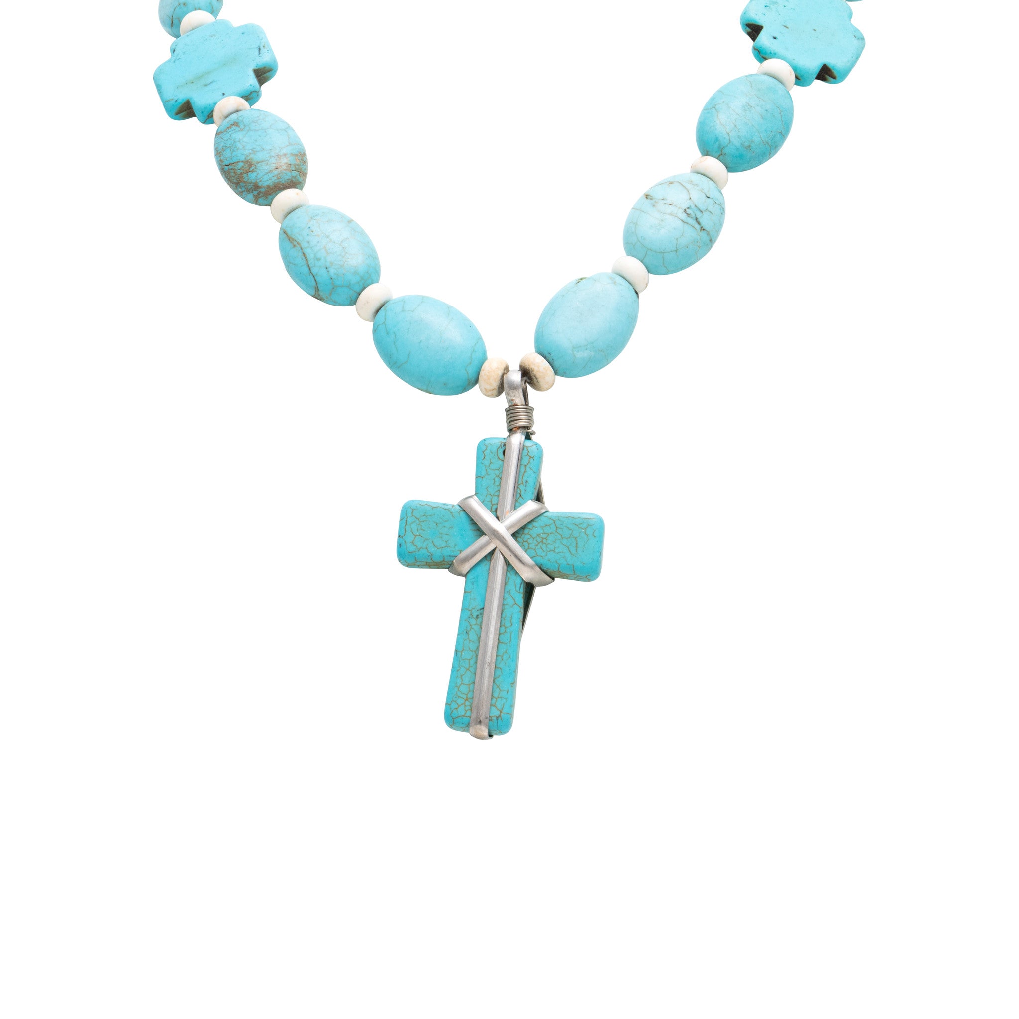 Turquoise Beaded Cross Necklace, Jewelry, Necklace, Native