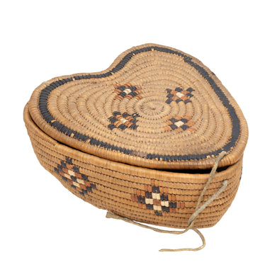 Heart Shaped Lillooet Coiled Basket, Native, Basketry, Vertical