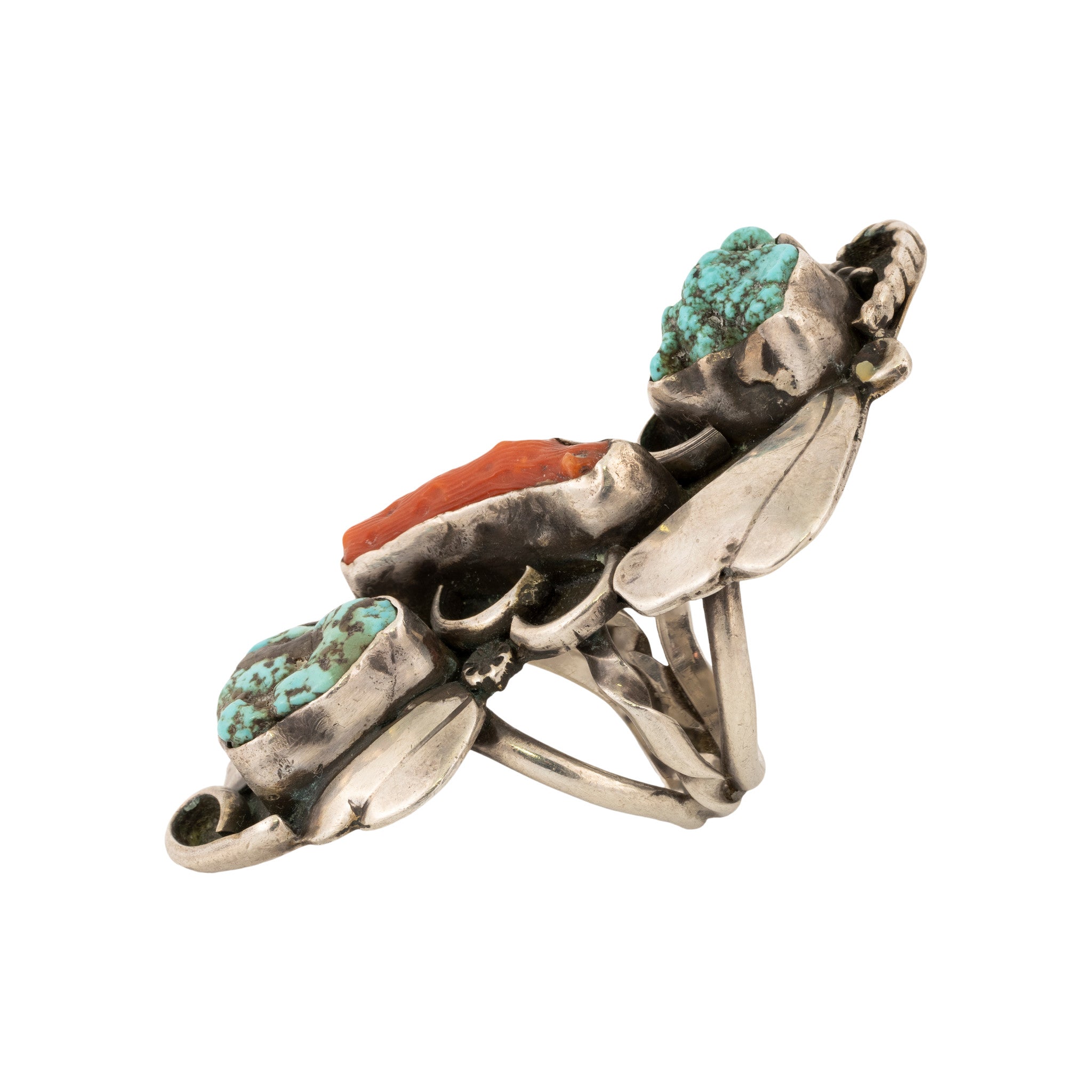 Turquoise and Coral Ring