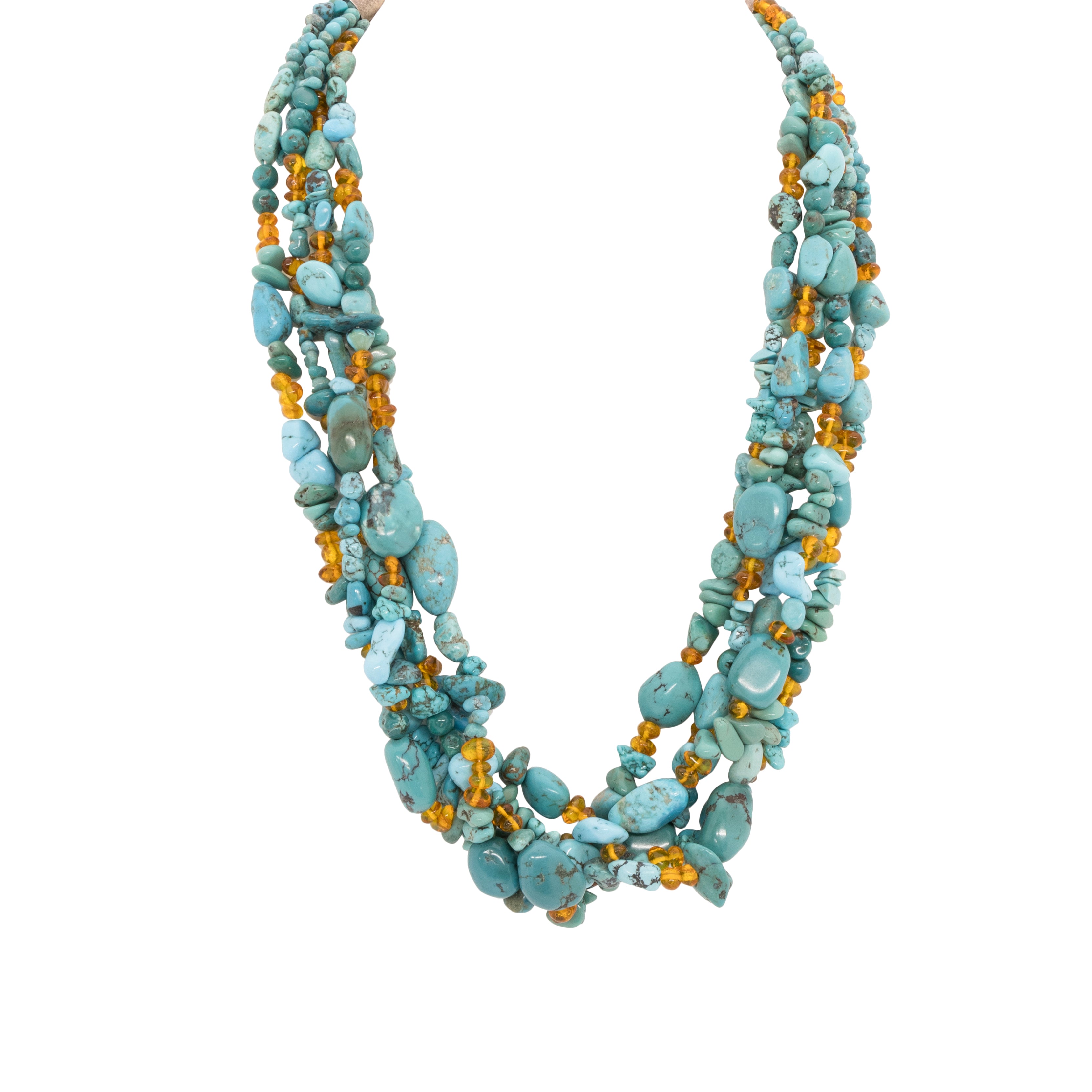Five Strand Turquoise and Amber Necklace, Jewelry, Necklace, Native