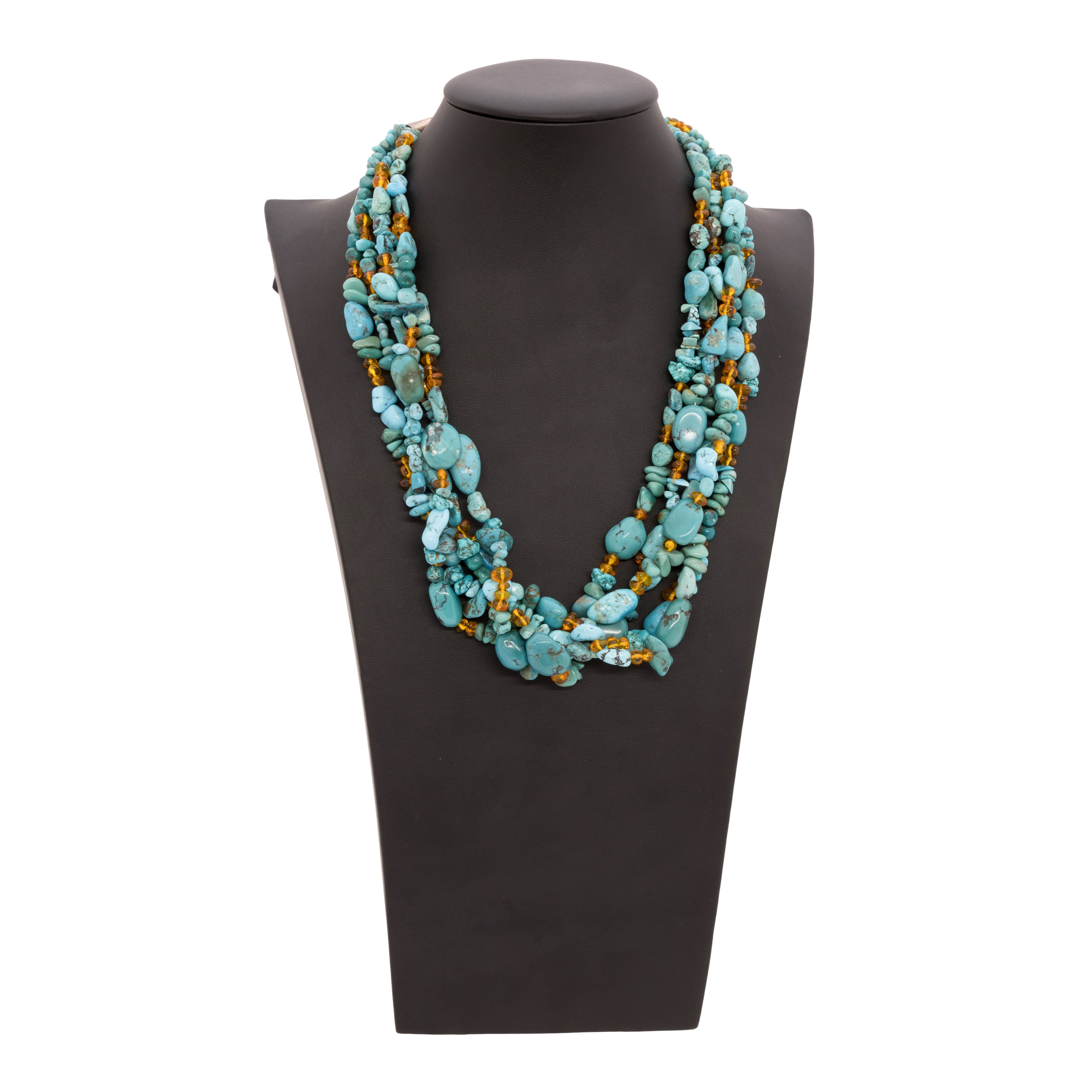 Five Strand Turquoise and Amber Necklace
