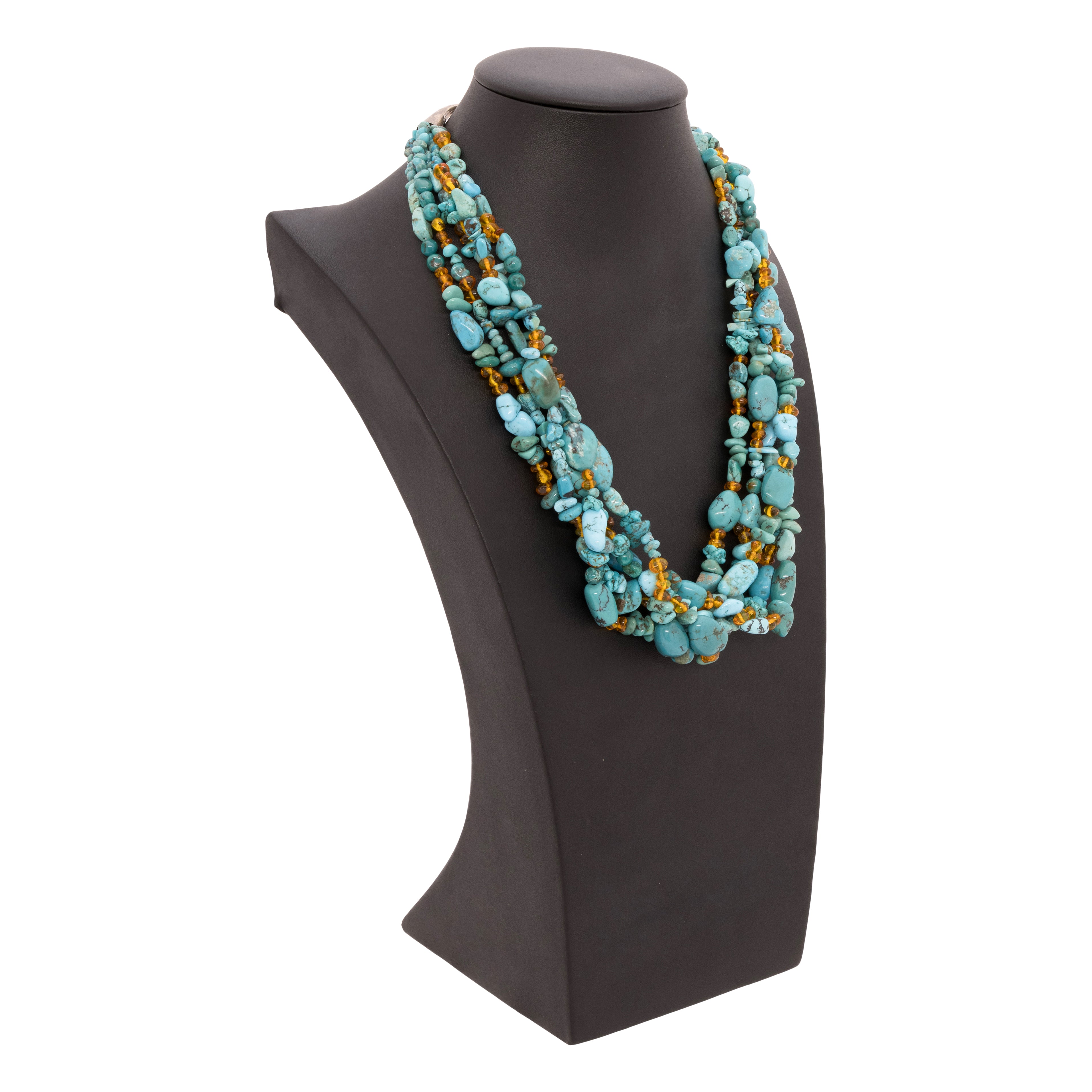 Five Strand Turquoise and Amber Necklace