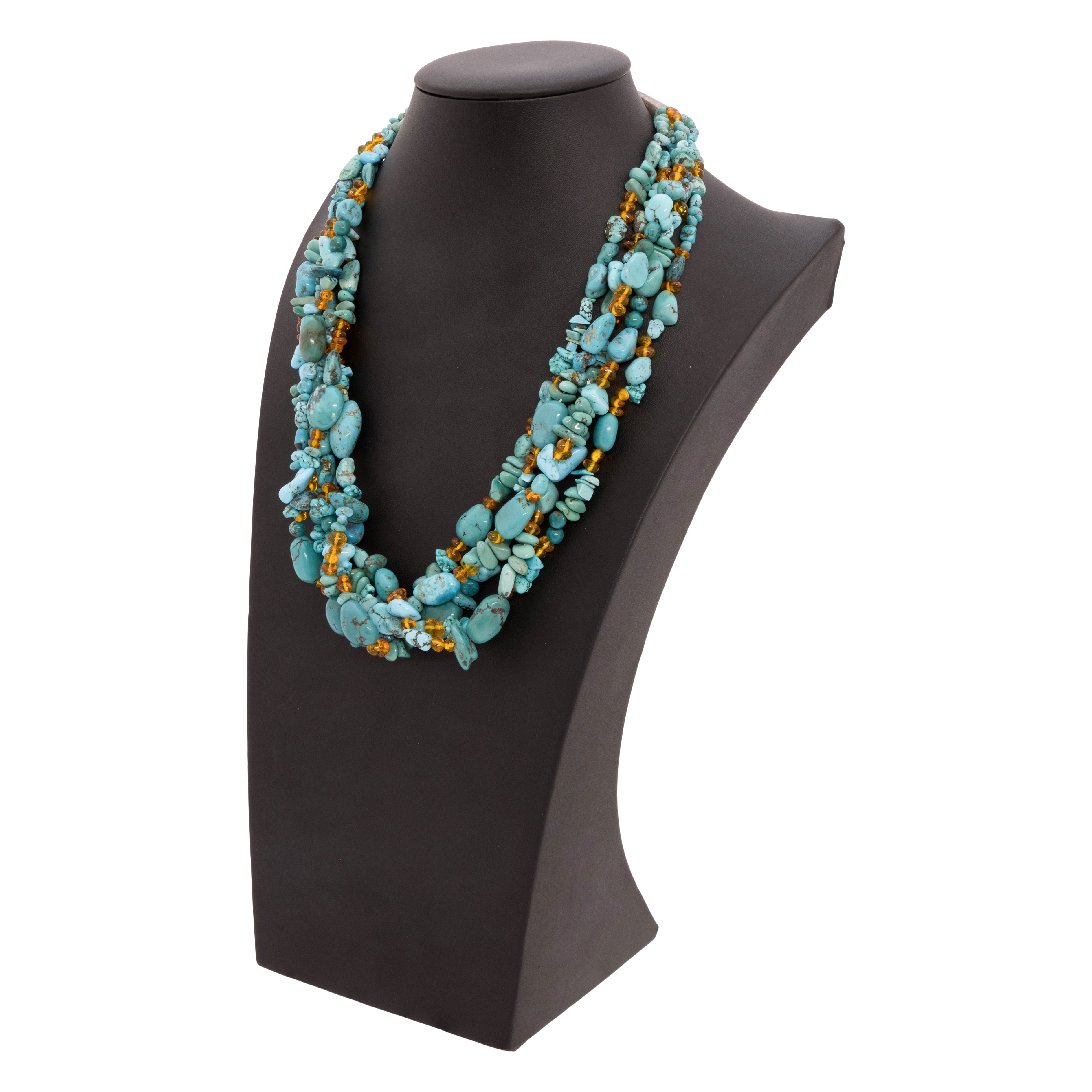 Five Strand Turquoise and Amber Necklace