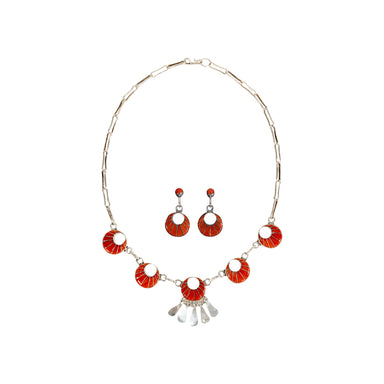 Zuni Coral Necklace and Earrings, Jewelry, Necklace, Native
