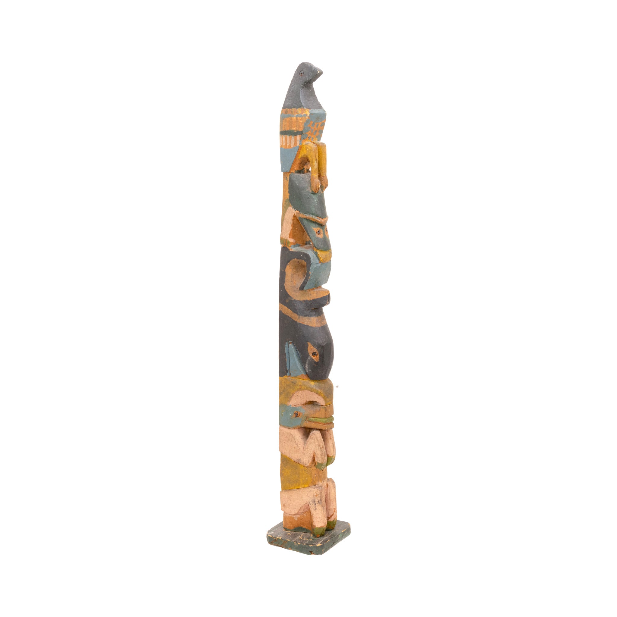 Nuu-chah-nulth Four Figure Model Totem, Native, Carving, Totem Pole