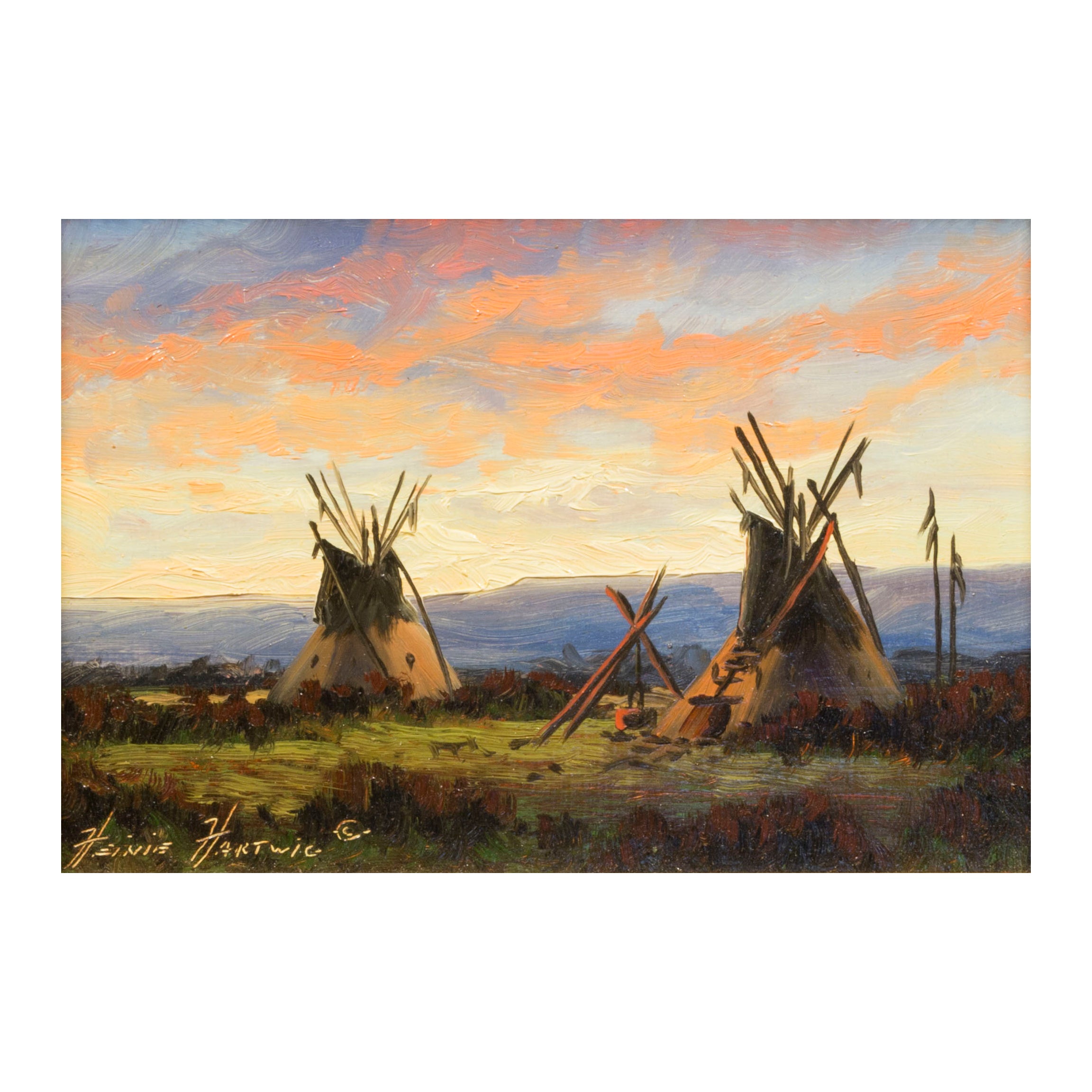 "Sunset" by Heinie Hartwig, Fine Art, Painting, Native American