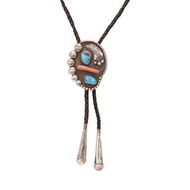 Bisbee Turquoise and Coral Bolo, Jewelry, Bolo Necktie, Native