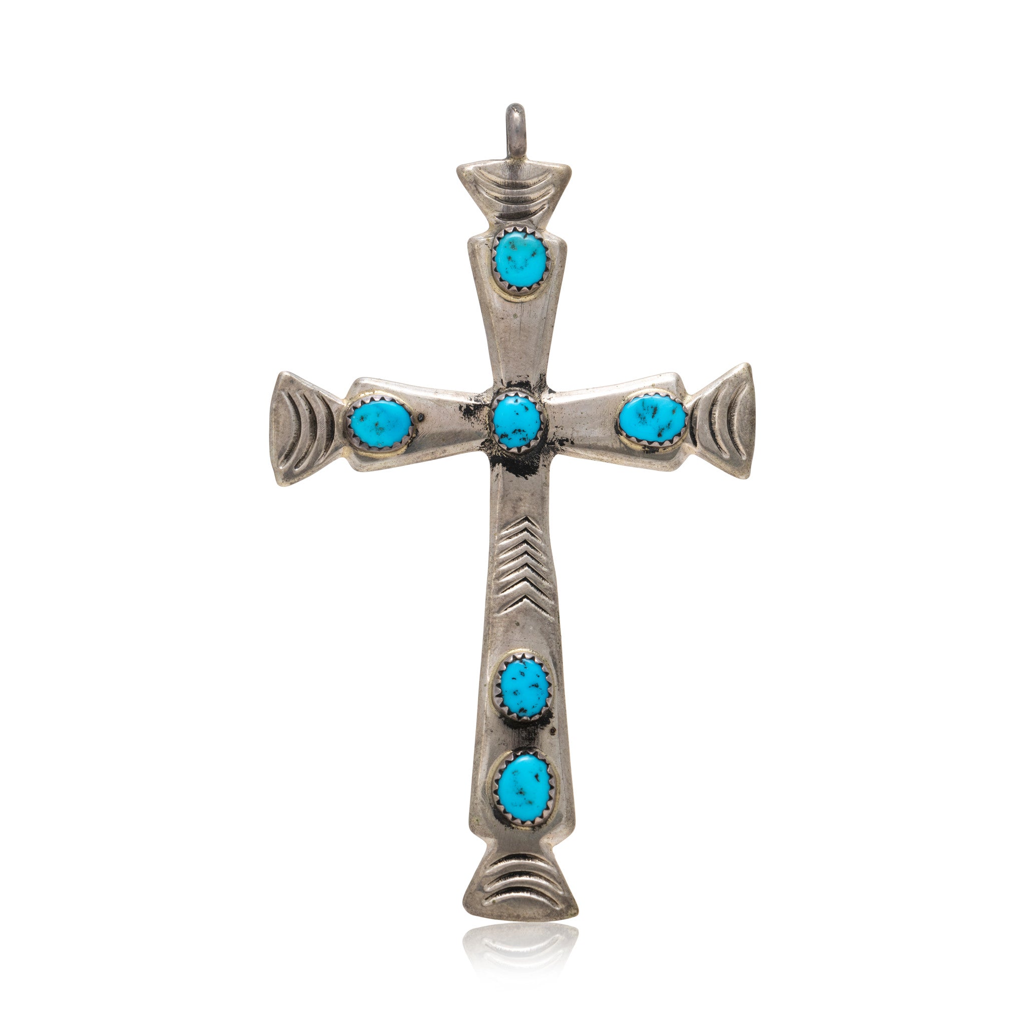 Navajo Sleeping Beauty Turquoise Cross Pendant, Jewelry, Necklace, Native