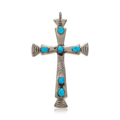 Navajo Sleeping Beauty Turquoise Cross Pendant, Jewelry, Necklace, Native