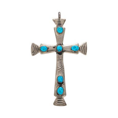 Navajo Sleeping Beauty Turquoise Cross Pendant, Jewelry, Necklace, Native
