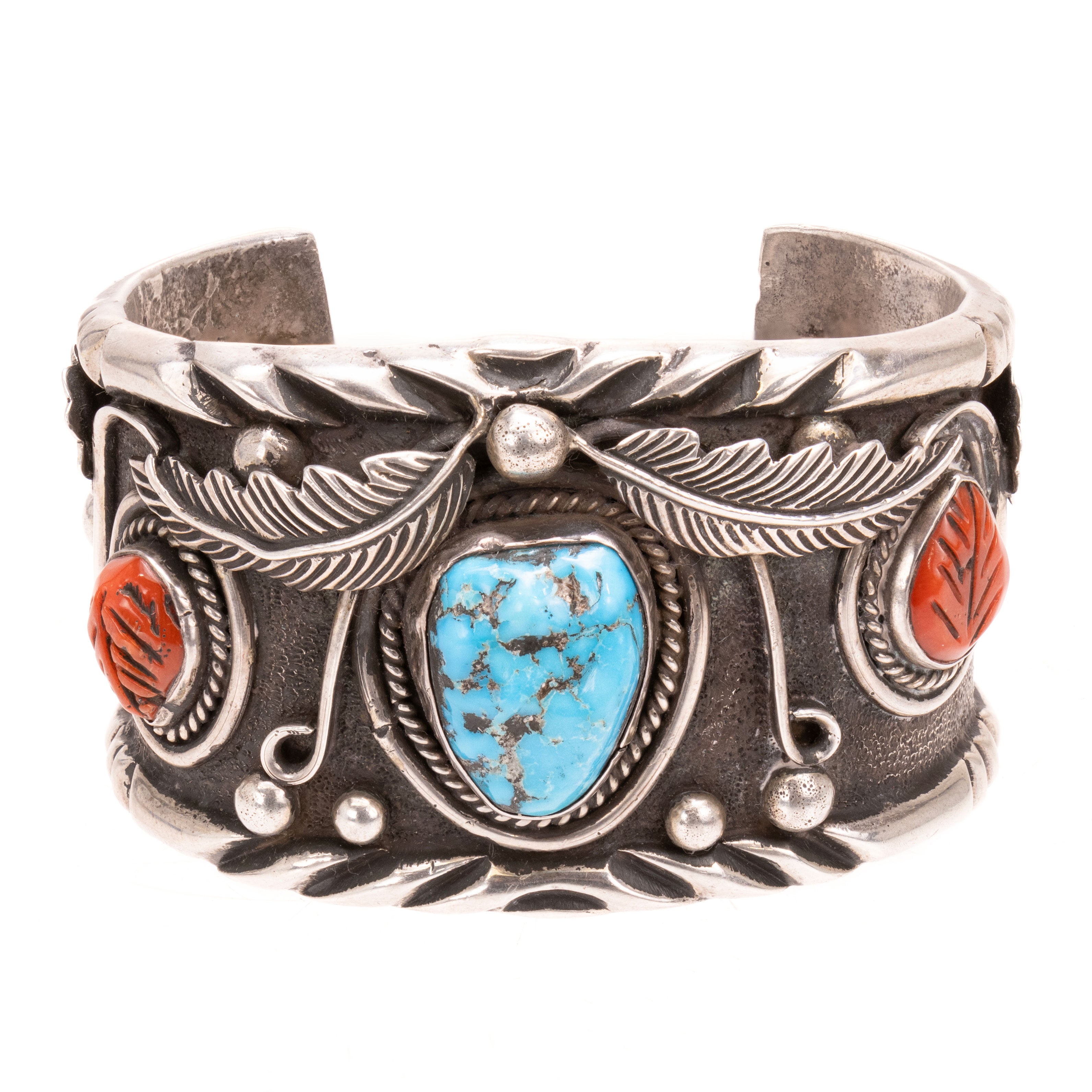 Navajo Turquoise and Coral Bracelet, Jewelry, Bracelet, Native