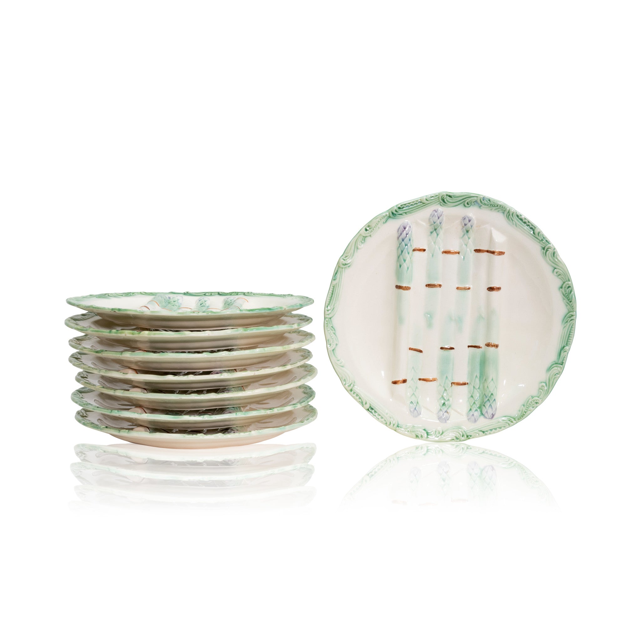 French Majolica Asparagus Plates, Furnishings, Dining, Tableware