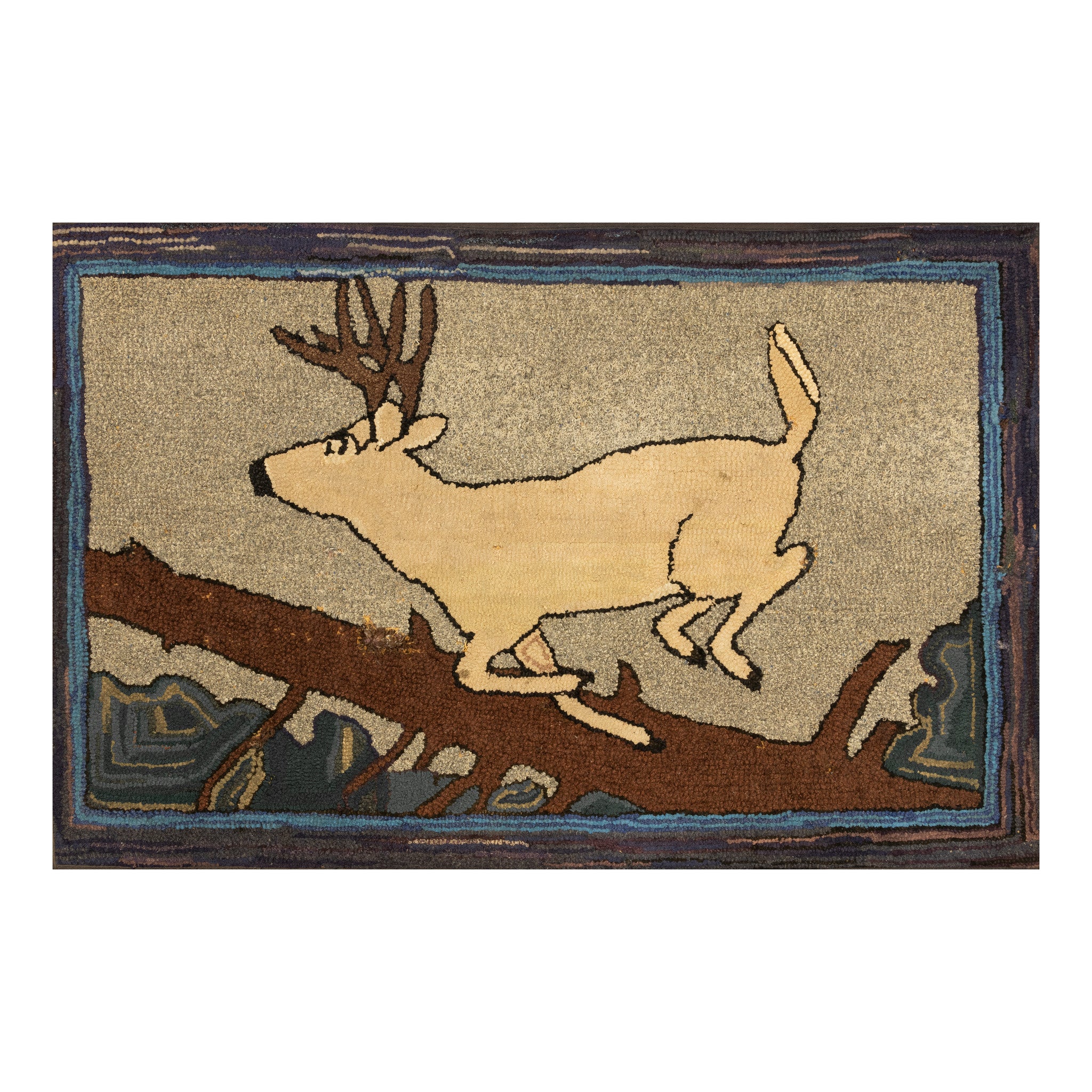 U. P. Hooked Rug with Running Whitetail Buck