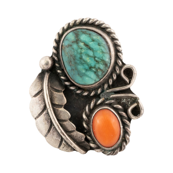 Turquoise and Coral Ring, Jewelry, Ring, Native