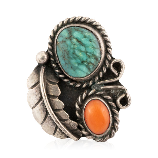 Turquoise and Coral Ring, Jewelry, Ring, Native
