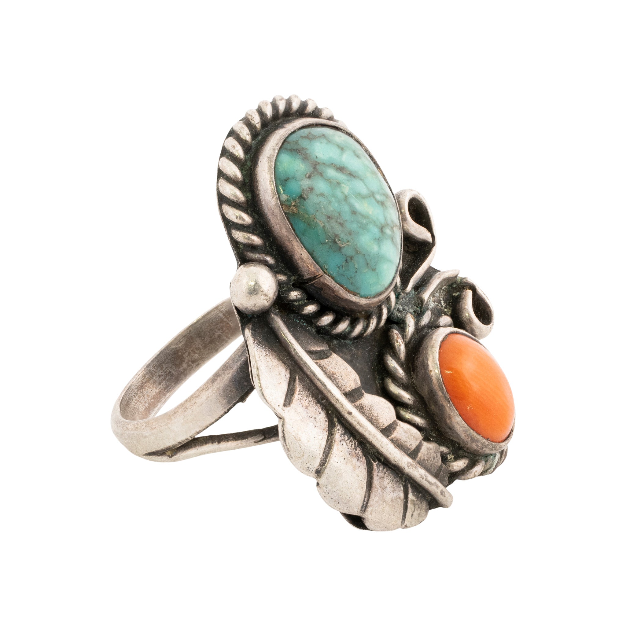 Turquoise and Coral Ring