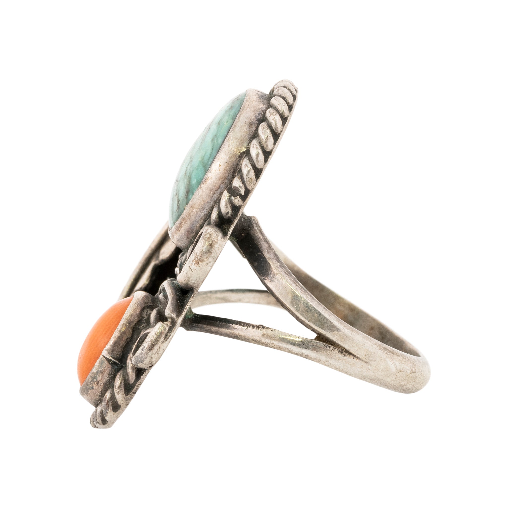 Turquoise and Coral Ring