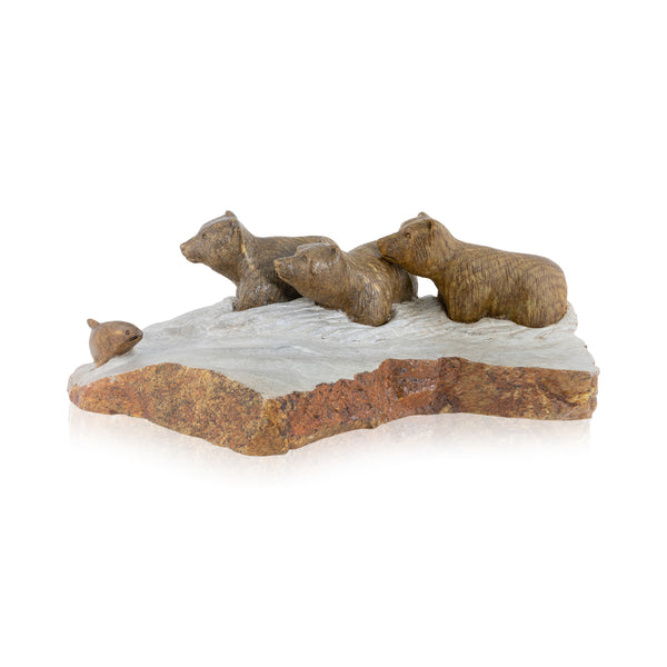 Soapstone Carving of Three Bear Cubs, Native, Carving, Other