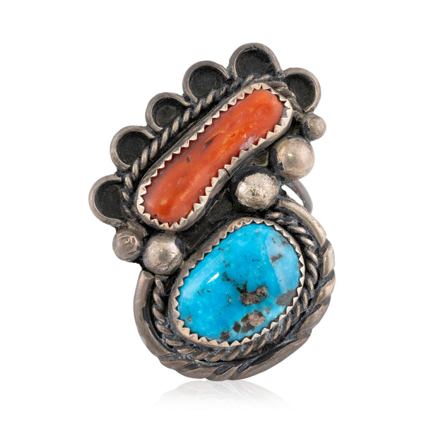 Turquoise and Coral Ring, Jewelry, Ring, Native