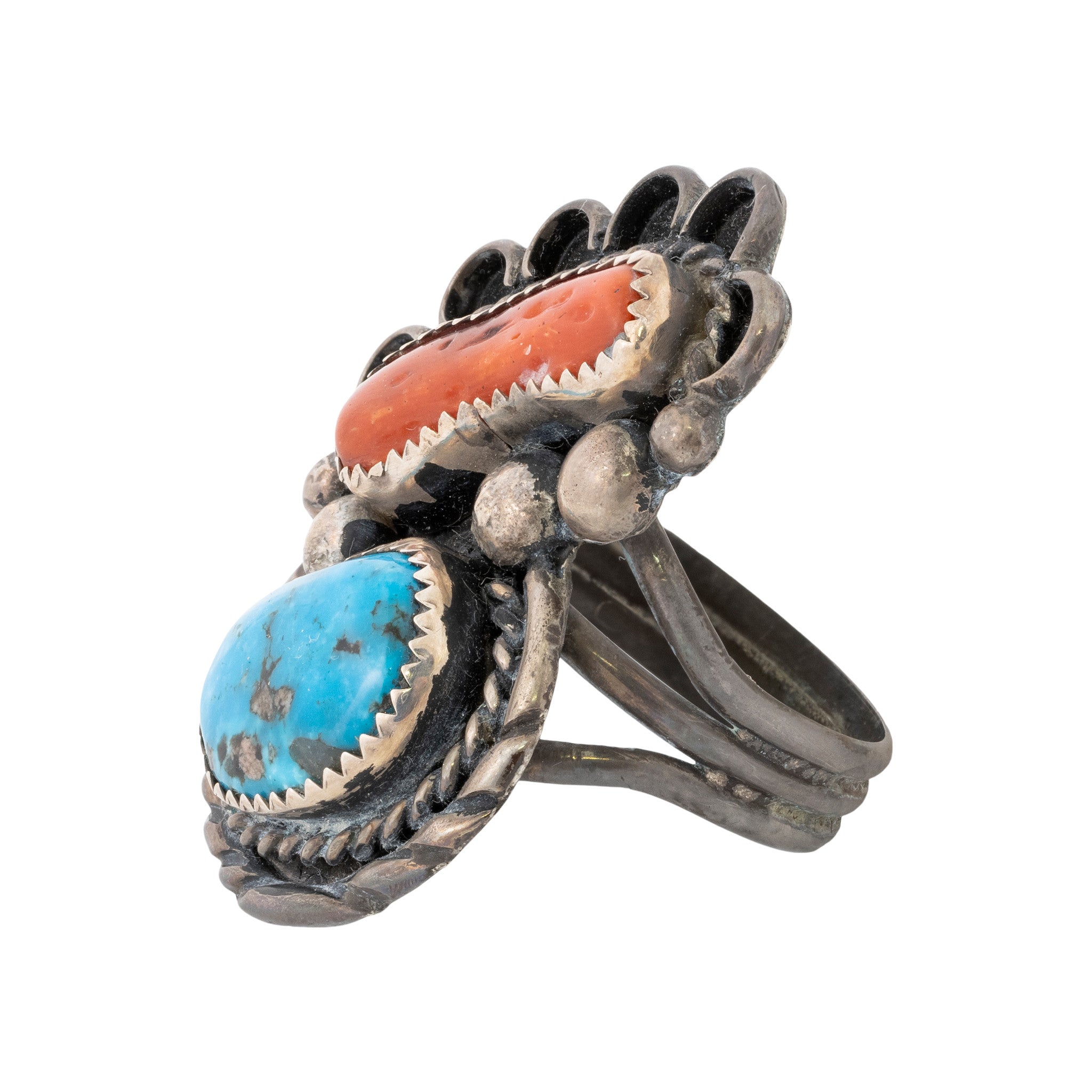 Turquoise and Coral Ring