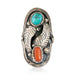 Navajo Turquoise and Coral Ring, Jewelry, Ring, Native