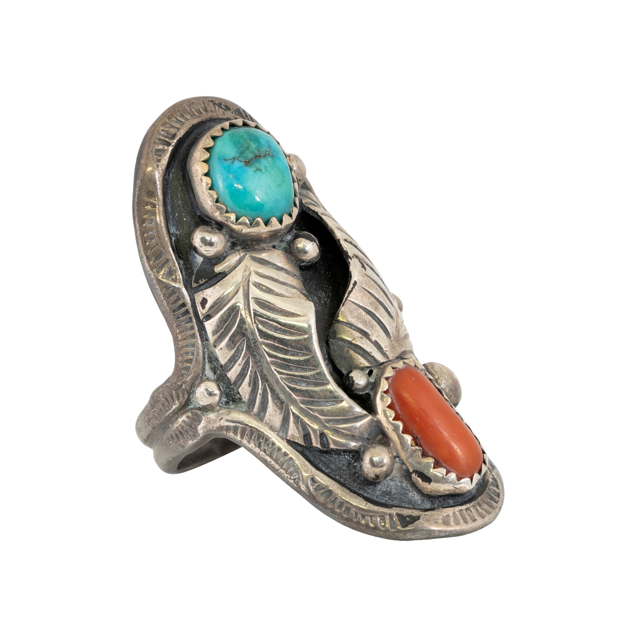 Navajo Turquoise and Coral Ring