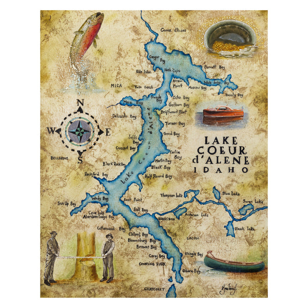 Lake Coeur d'Alene Painting, Furnishings, Decor, Map