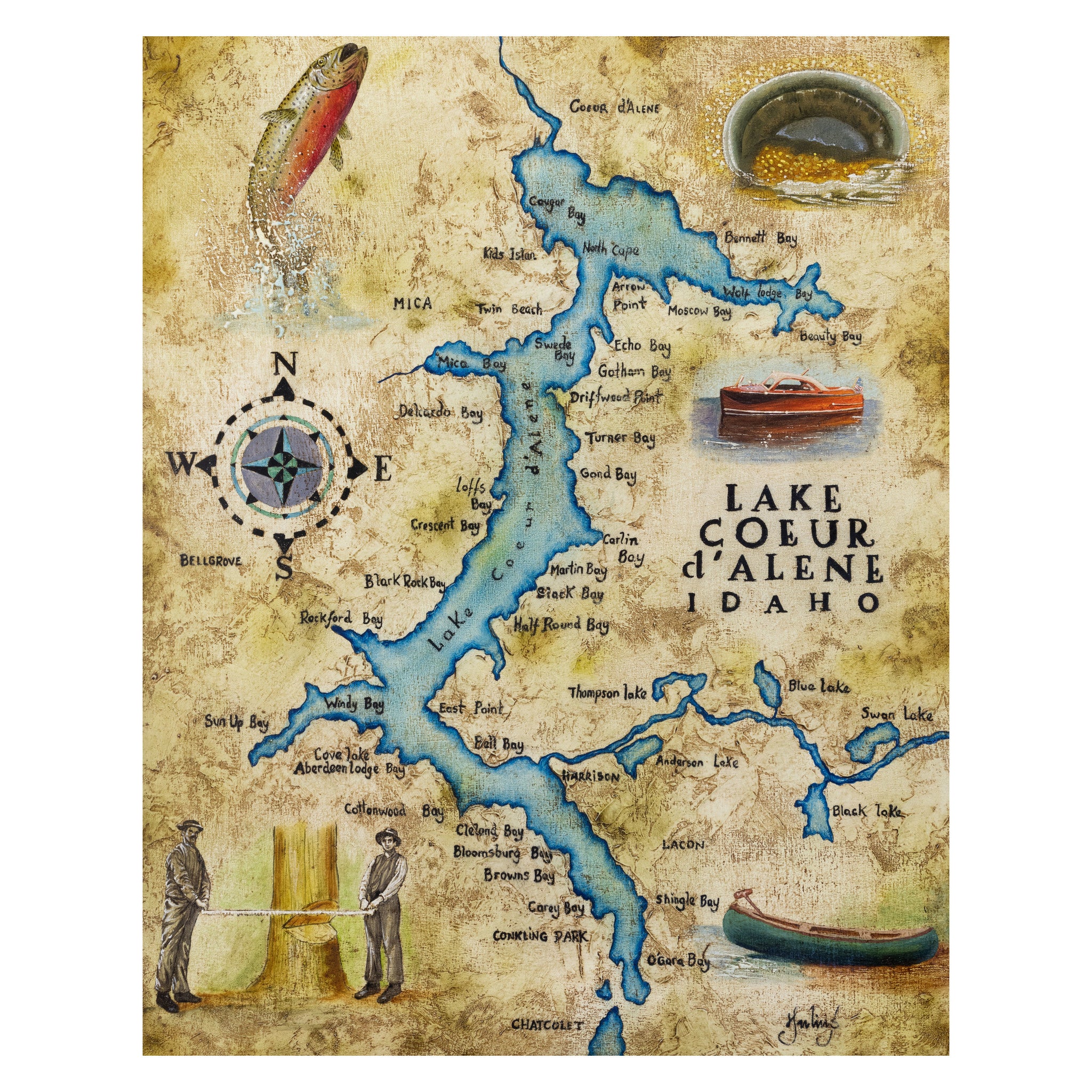 Lake Coeur d'Alene Painting, Furnishings, Decor, Map