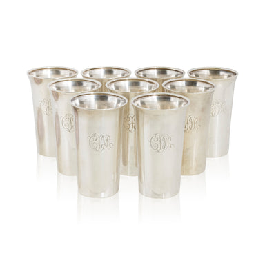 Set of 9 American Silver Tumblers, Furnishings, Barware, Liquor Related