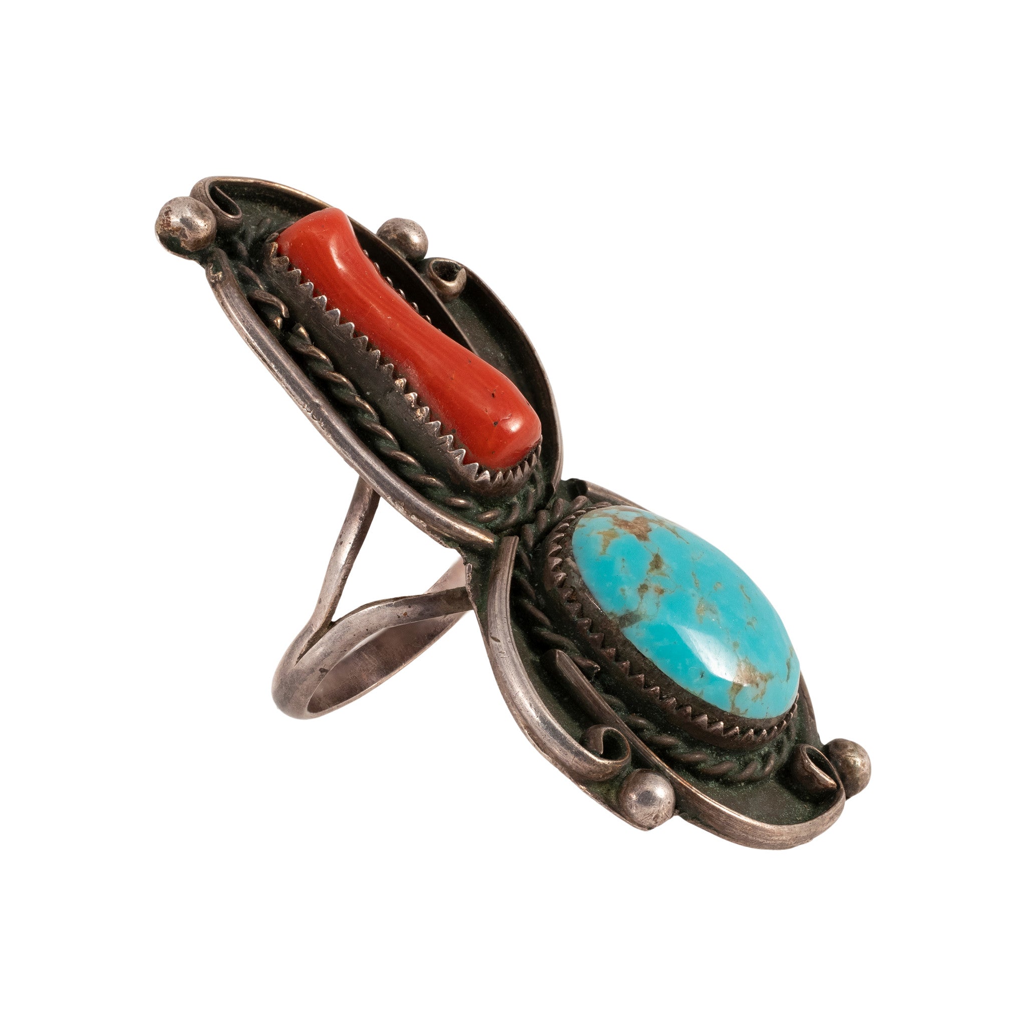 Coral and Turquoise Ring