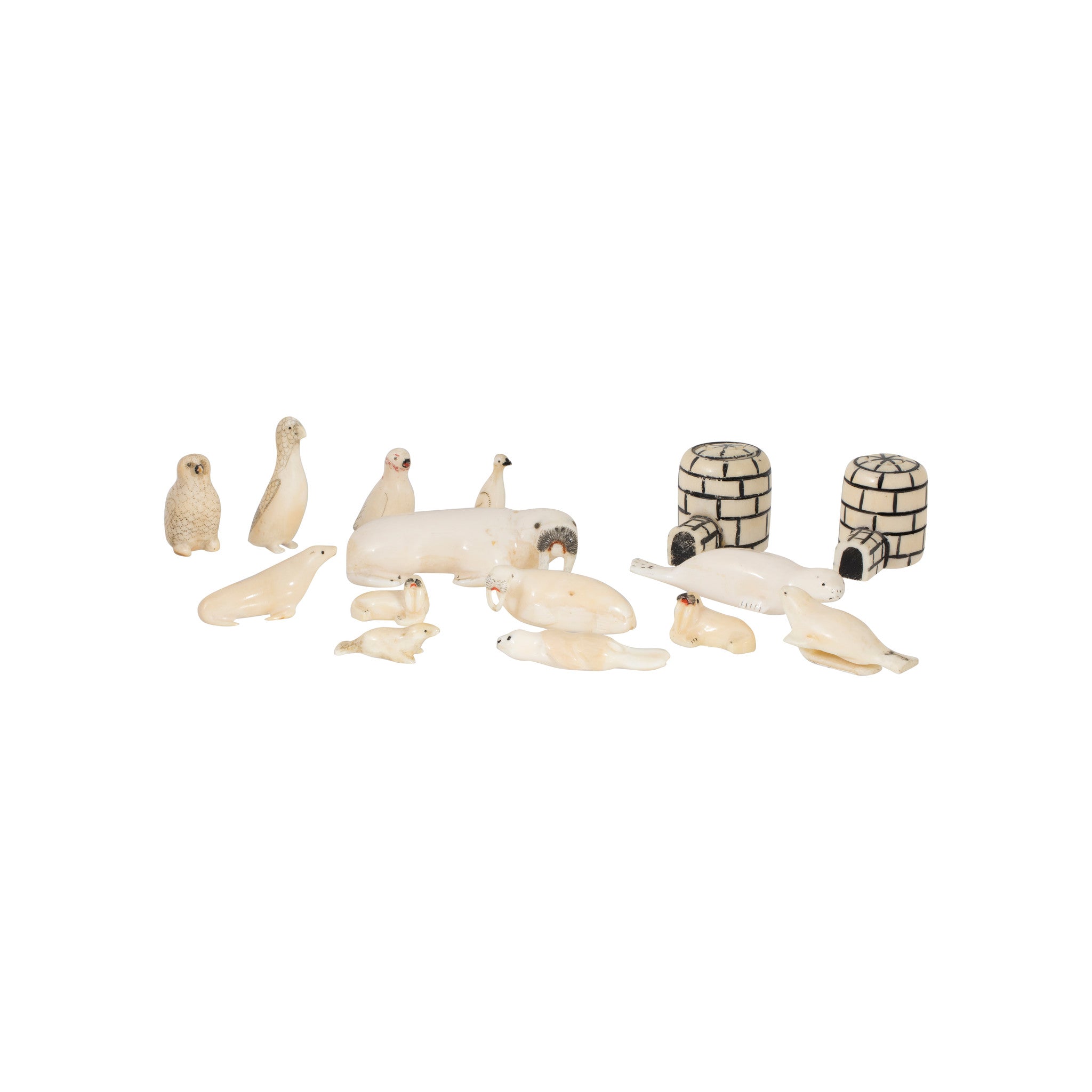 Menagerie of Inuit Carved Figures, Native, Carving, Ivory