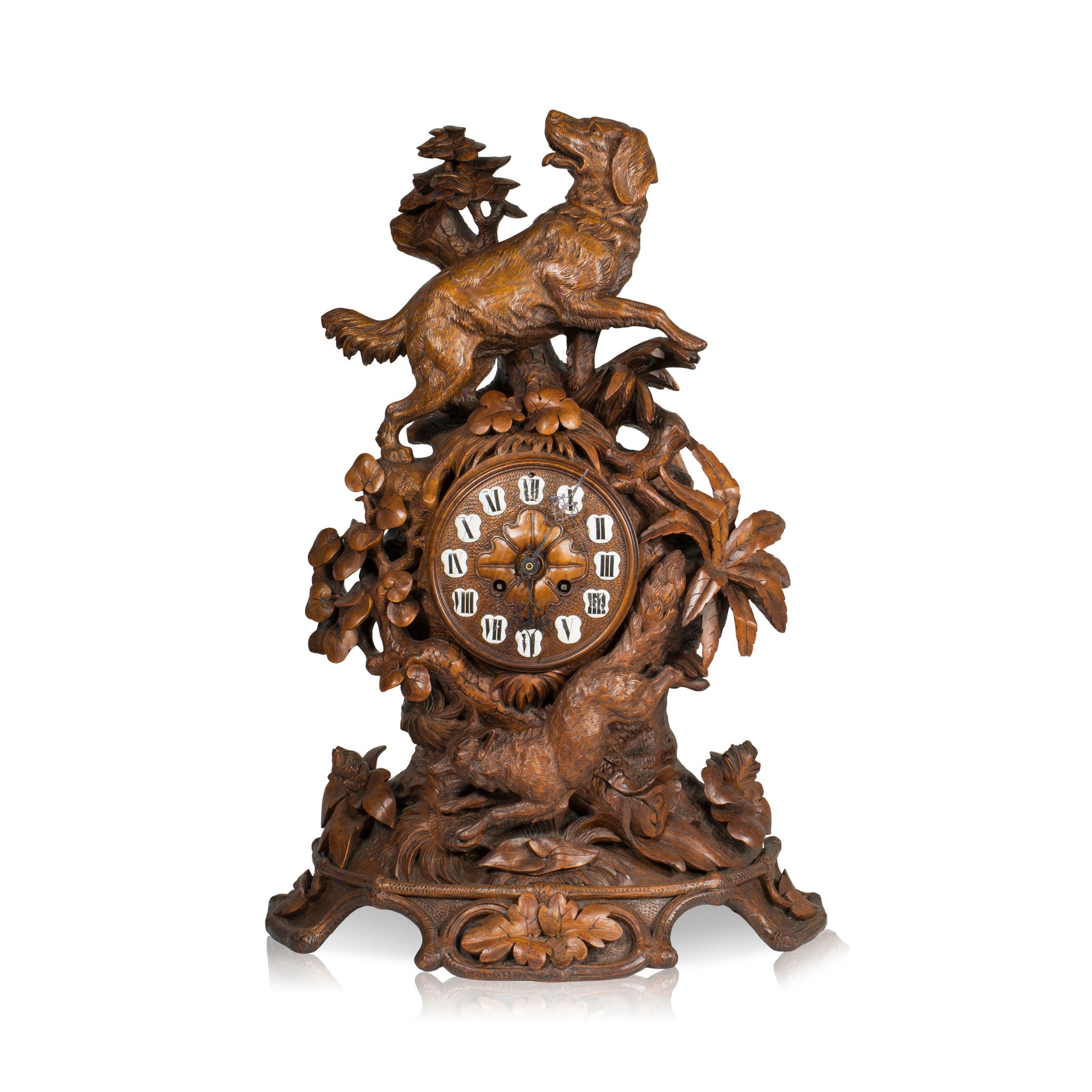 Black Forest Hunting Dog Mantle Clock, Furnishings, Black Forest, Clock