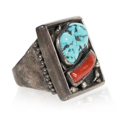 Navajo Turquoise and Coral Ring, Jewelry, Ring, Native