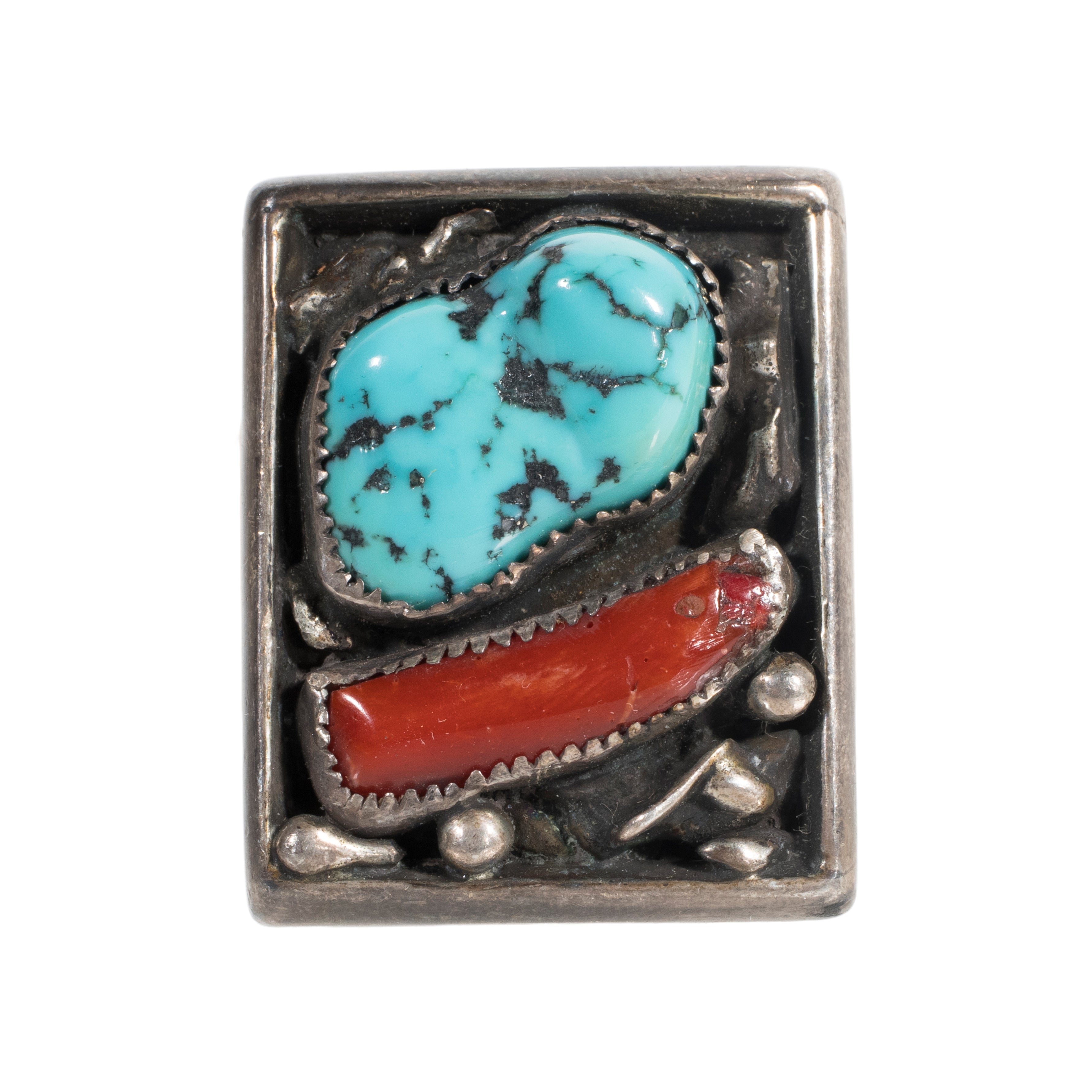 Navajo Turquoise and Coral Ring
