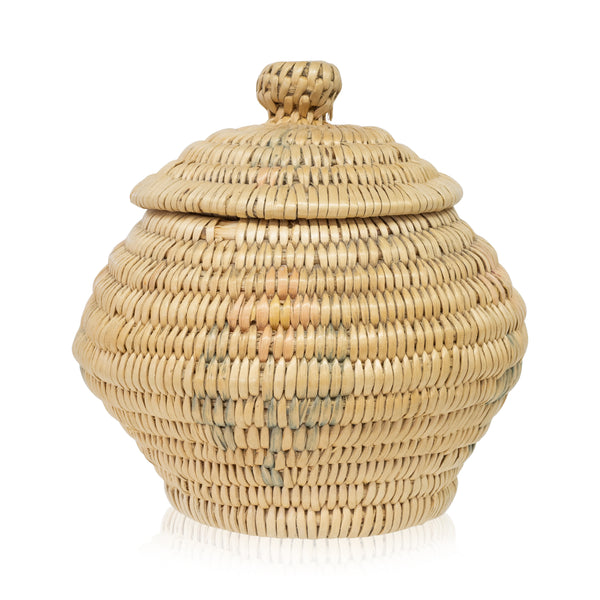 Alaskan Miniature Lidded Jar, Native, Basketry, Vertical