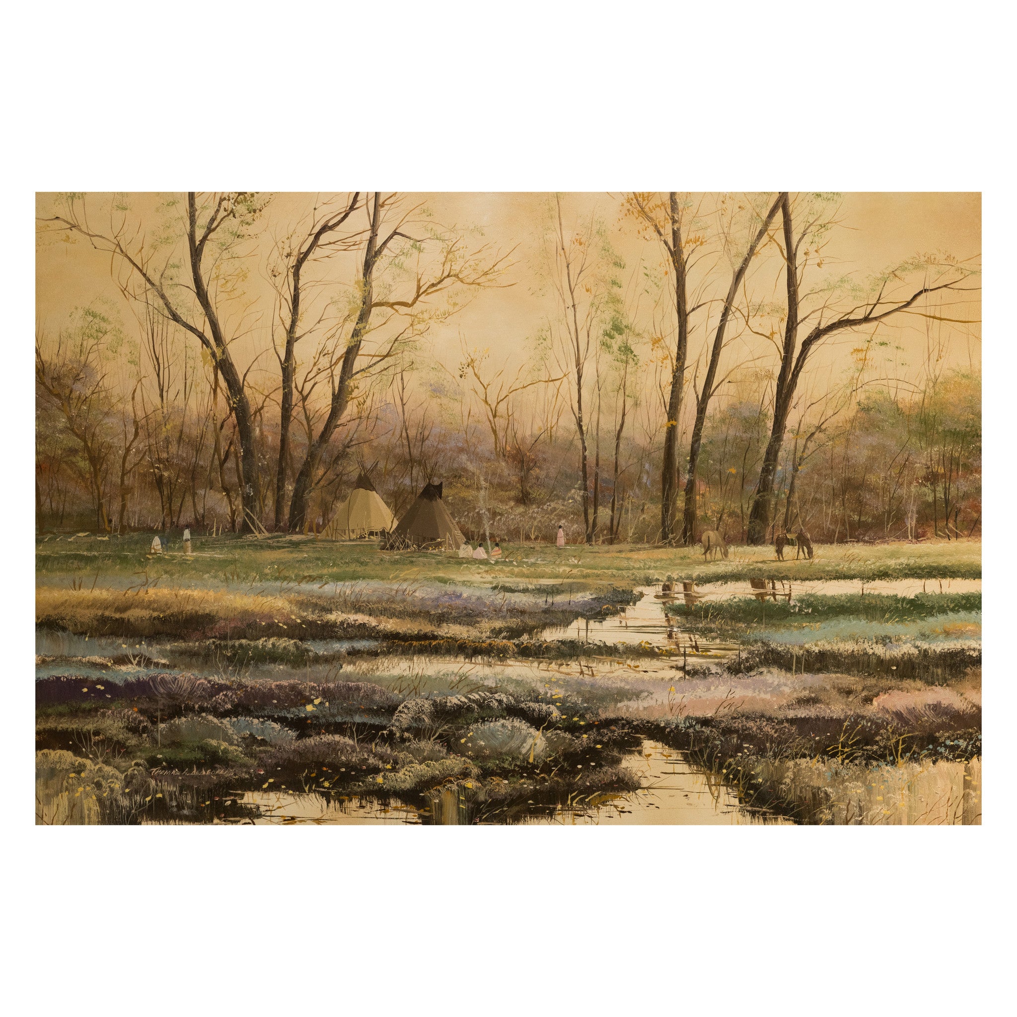 Camp at Quinault Creek by Thomas deDecker, Fine Art, Painting, Native American