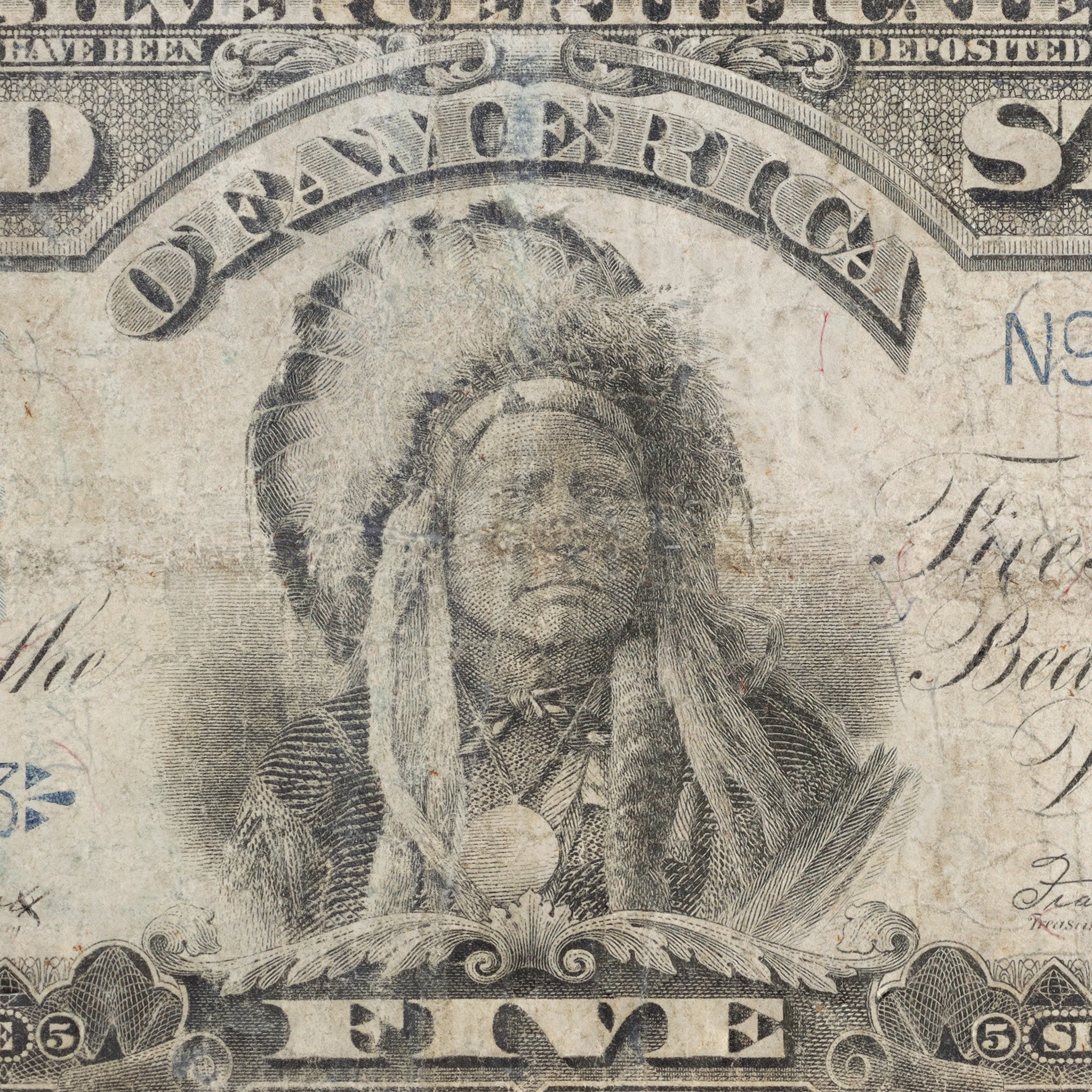 US 1899 Silver Certificate $5 Indian Chief