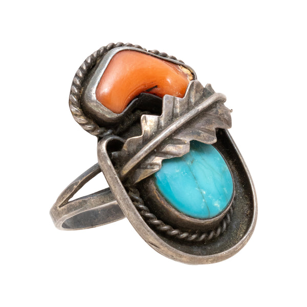 Turquoise and Coral Ring, Jewelry, Ring, Native