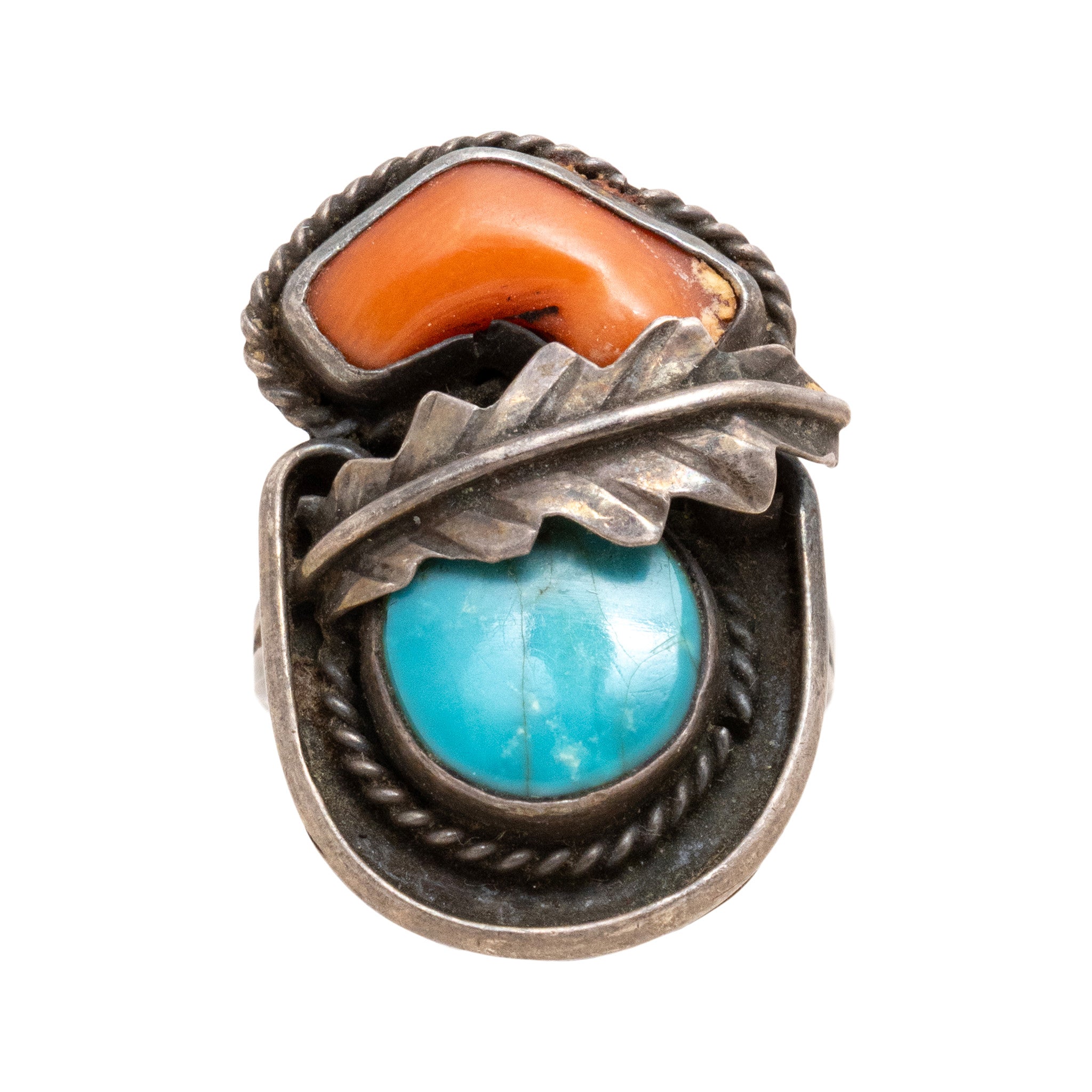 Turquoise and Coral Ring