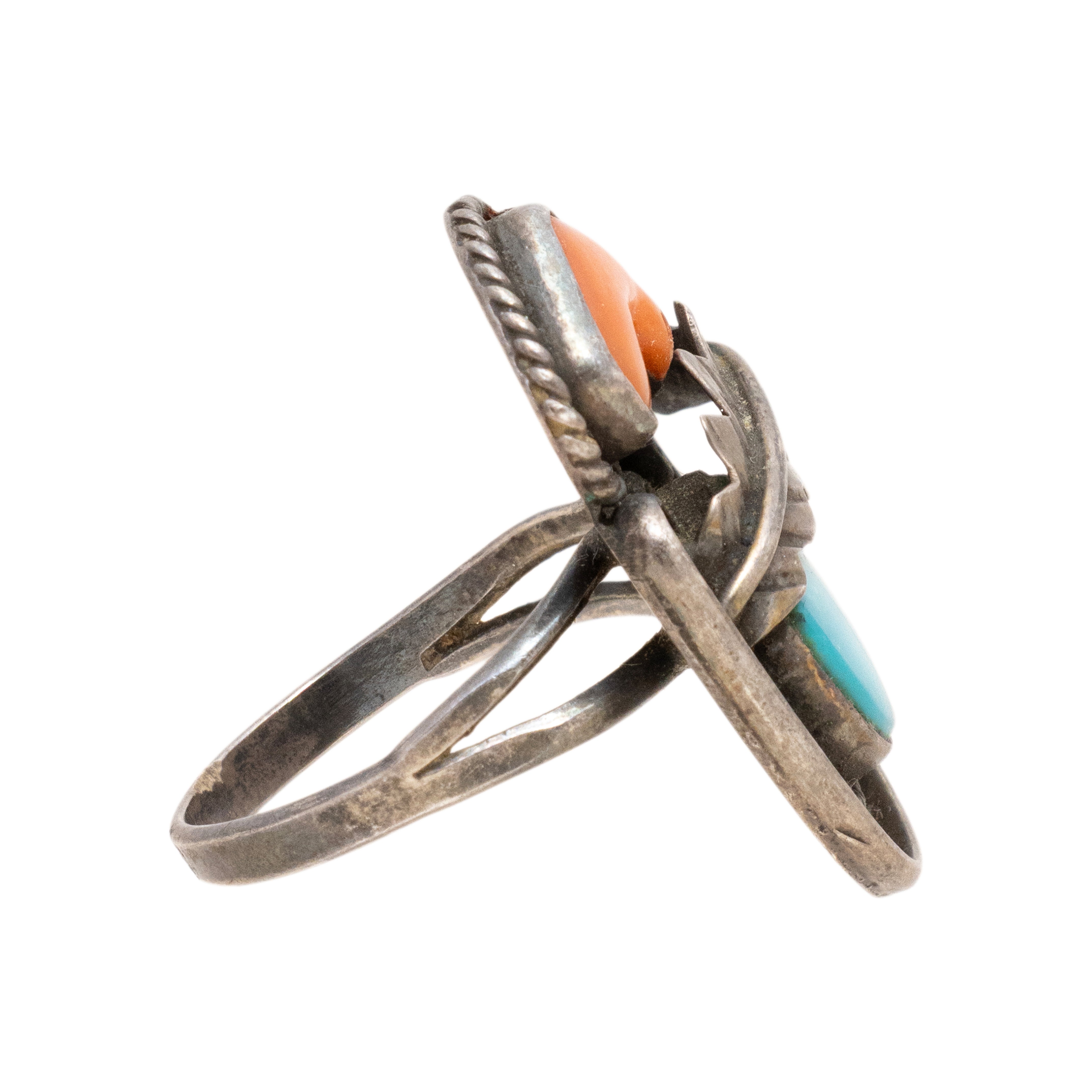 Turquoise and Coral Ring