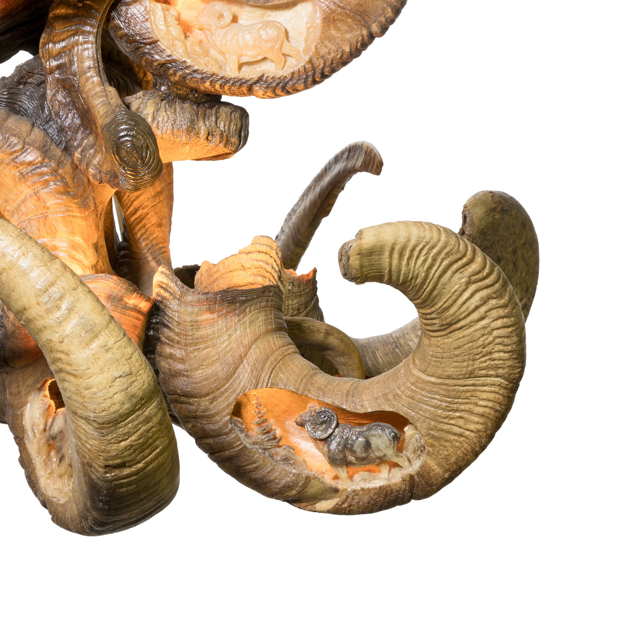 Big Horn Ram Carved Chandelier