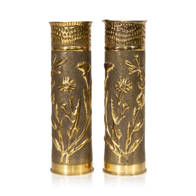 Matched Pair Trench Art Vases, Furnishings, Decor, Trench Art