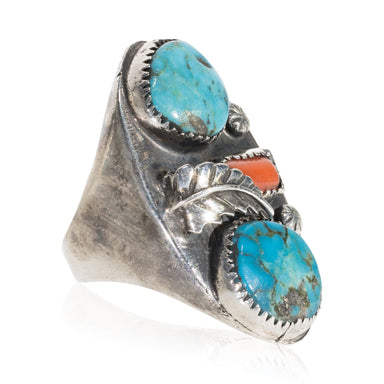 Turquoise and Coral Ring, Jewelry, Ring, Native