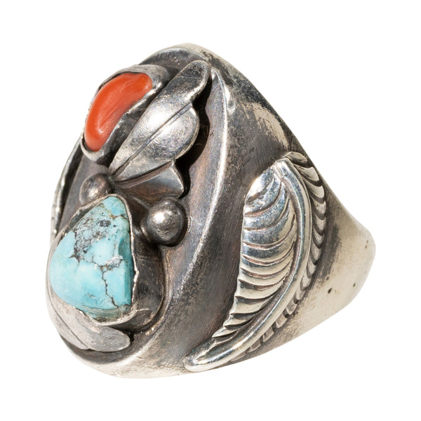 Turquoise and Coral Ring, Jewelry, Ring, Native