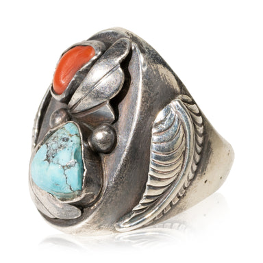Turquoise and Coral Ring, Jewelry, Ring, Native