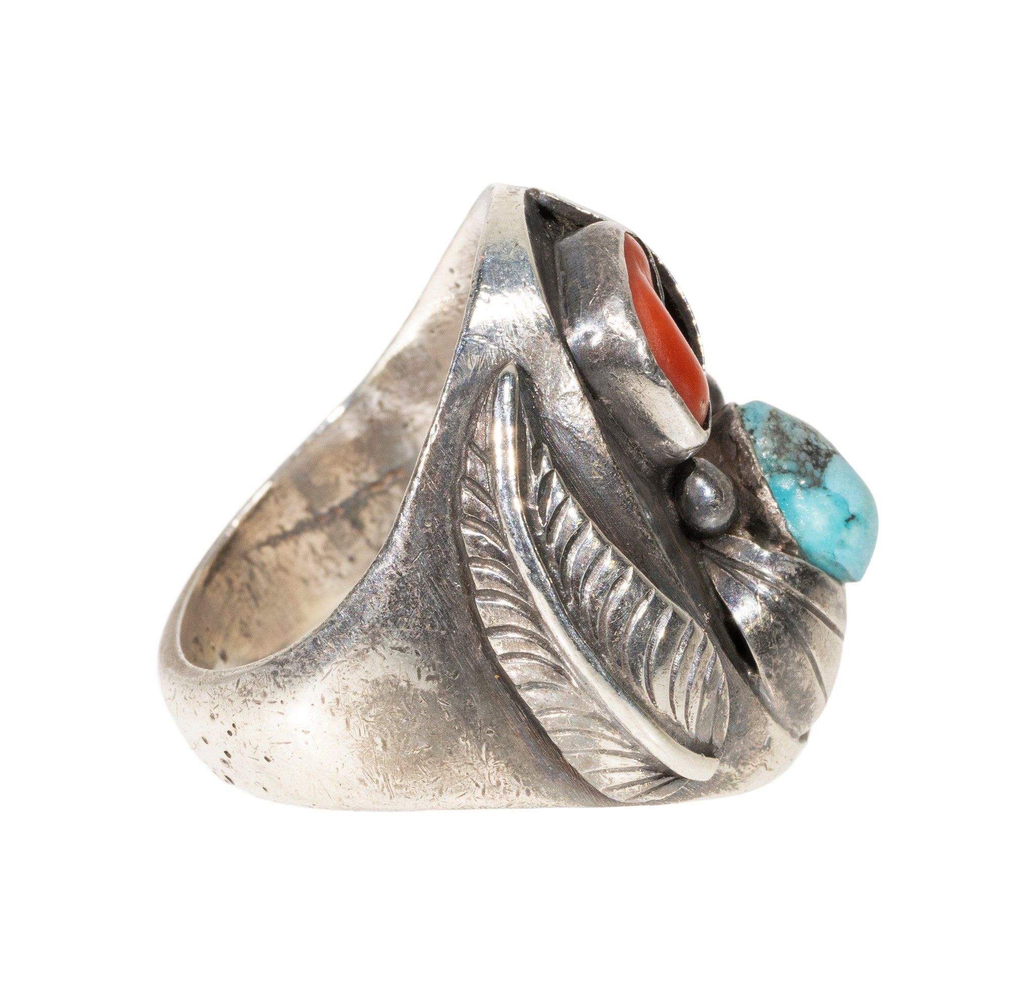 Turquoise and Coral Ring