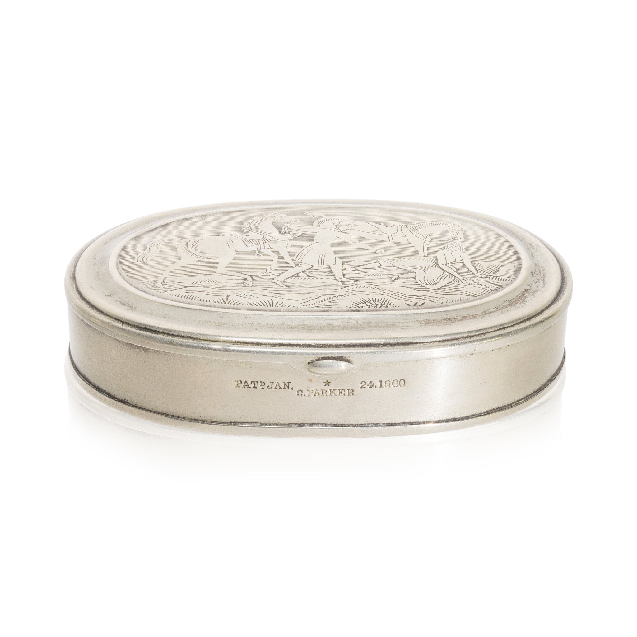 American German Silver Snuff Box, Western, Tobacciana, Cigar Box