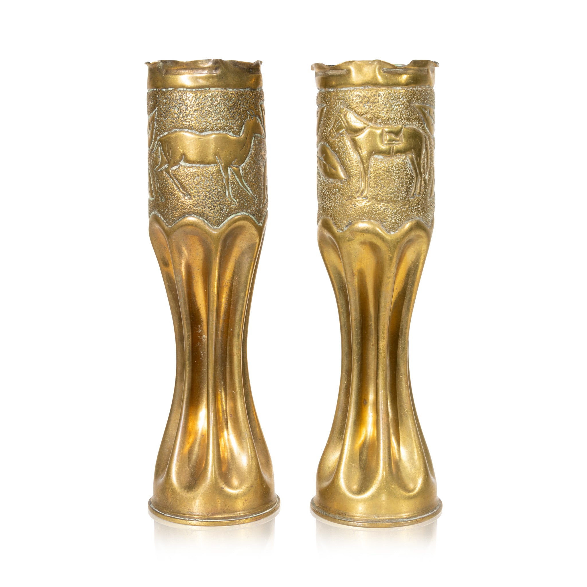 Matched Pair Trench Art Vases, Furnishings, Decor, Trench Art