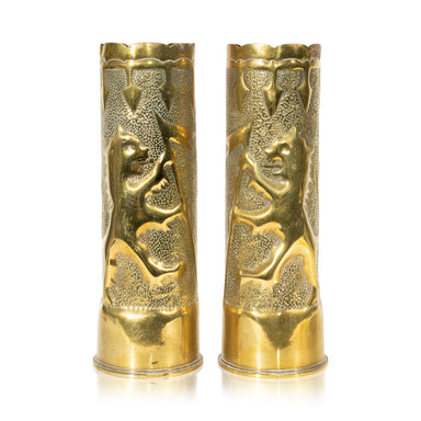 Matched Pair Trench Art Vases, Furnishings, Decor, Trench Art