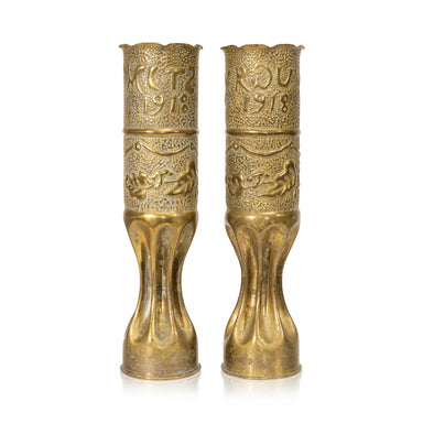 Matched Pair Trench Art Vases, Furnishings, Decor, Trench Art